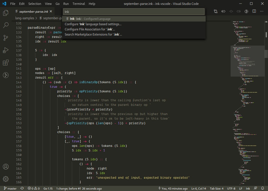 Screenshot of ink-vscode running