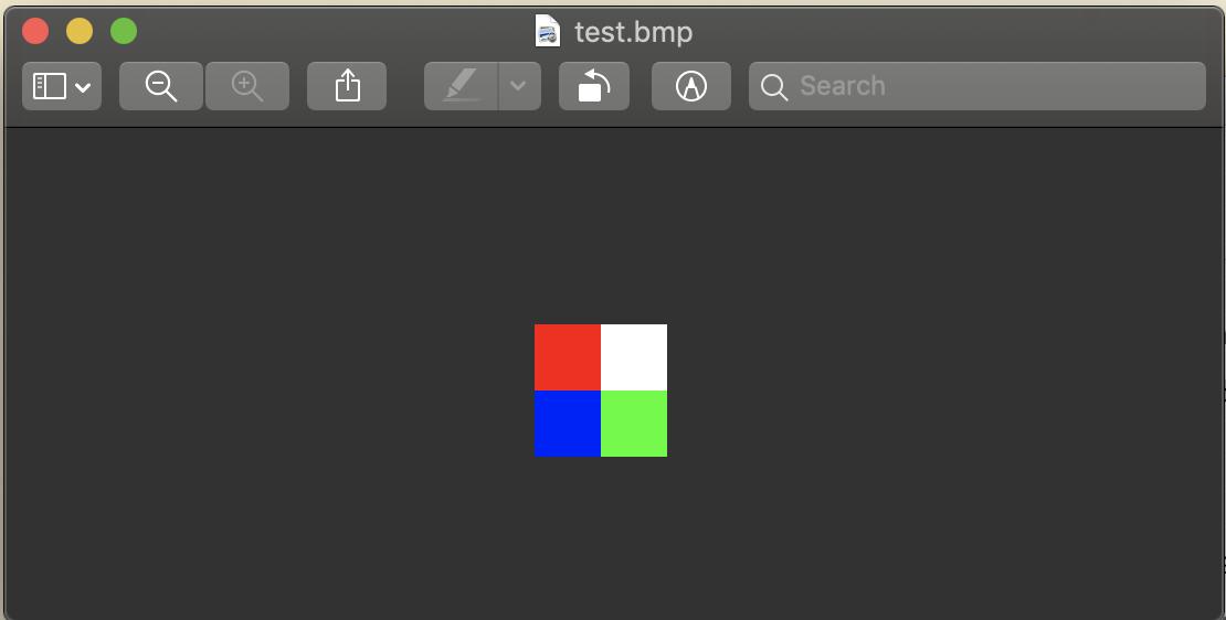 Four colored pixels in a BMP image