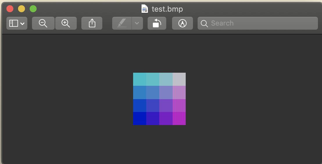 16 colored pixels in a BMP image