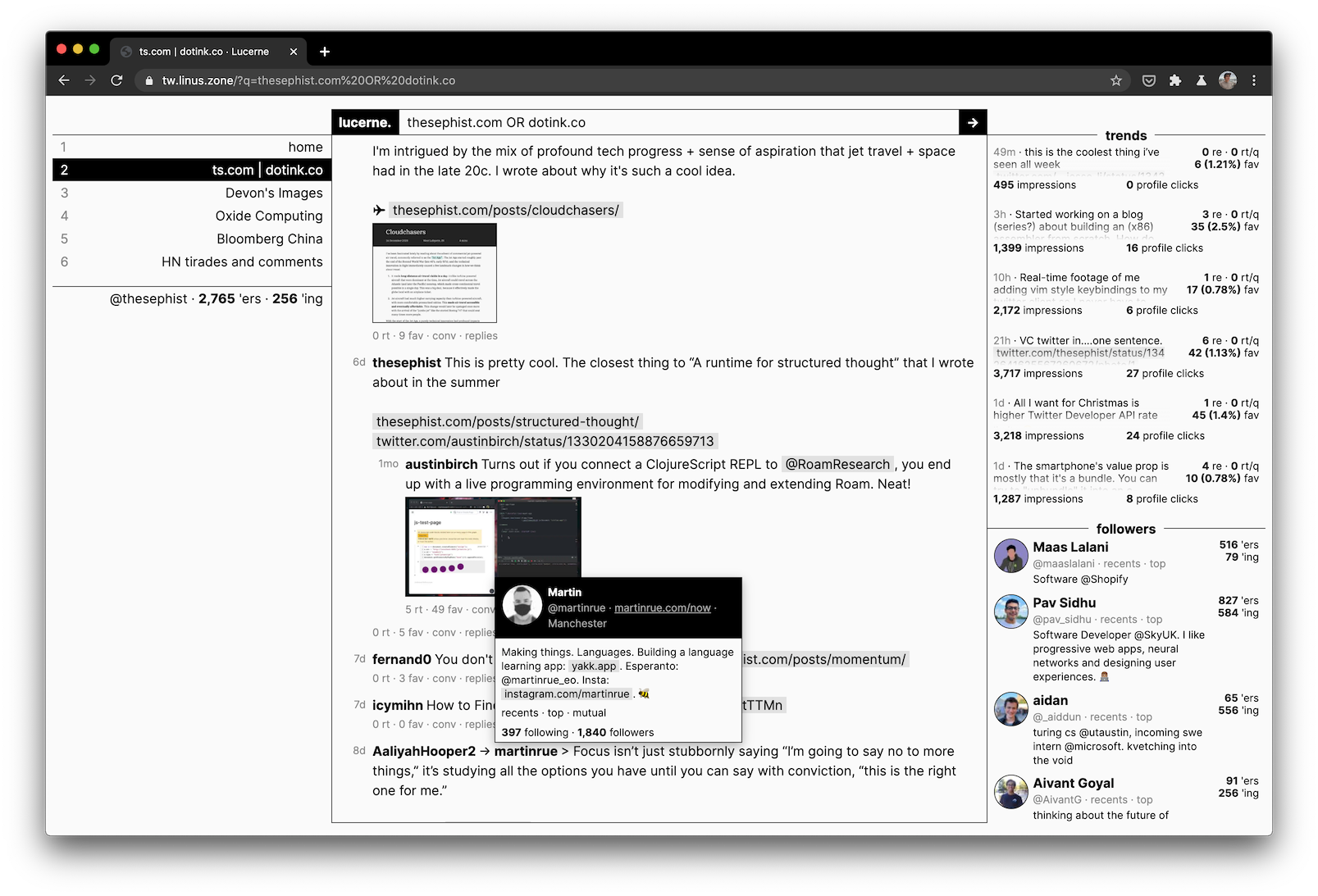 A screenshot of Lucerne displaying a timeline